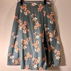 Floral Poplin A-Line Skirt - Gray and orange